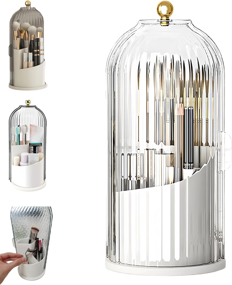 BUENLY Concealed Toothbrush Holder, Rotating Bathroom Organizer Countertop, Toothbrush Holders with Cover, Bathroom Counter Organizer with Covered Makeup Brush Holder (1pcs White) - Image 1